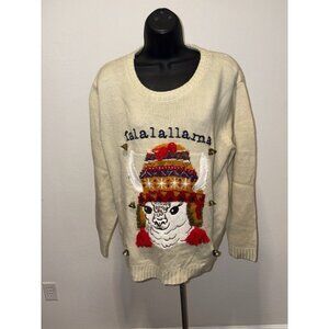 Merry Christmas Holiday Llama  Sweater Women Large Jingle Bells Ugly Contest